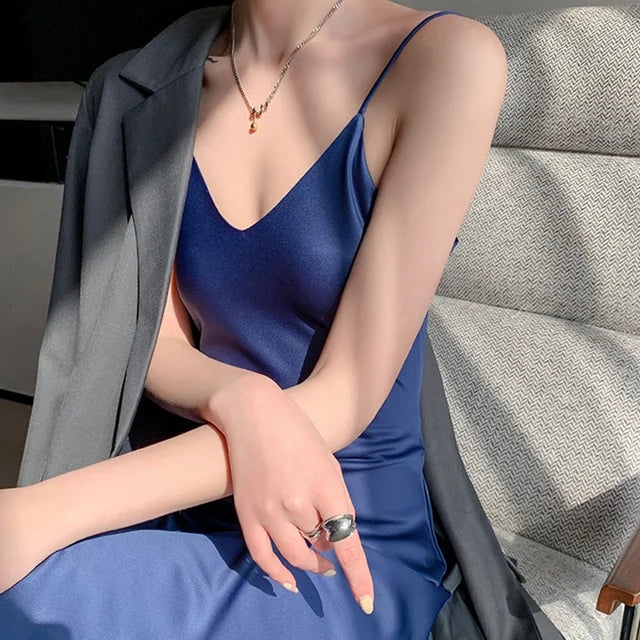 Zomerjurk Maxi Satijn Elegante Vrouwelijk Design