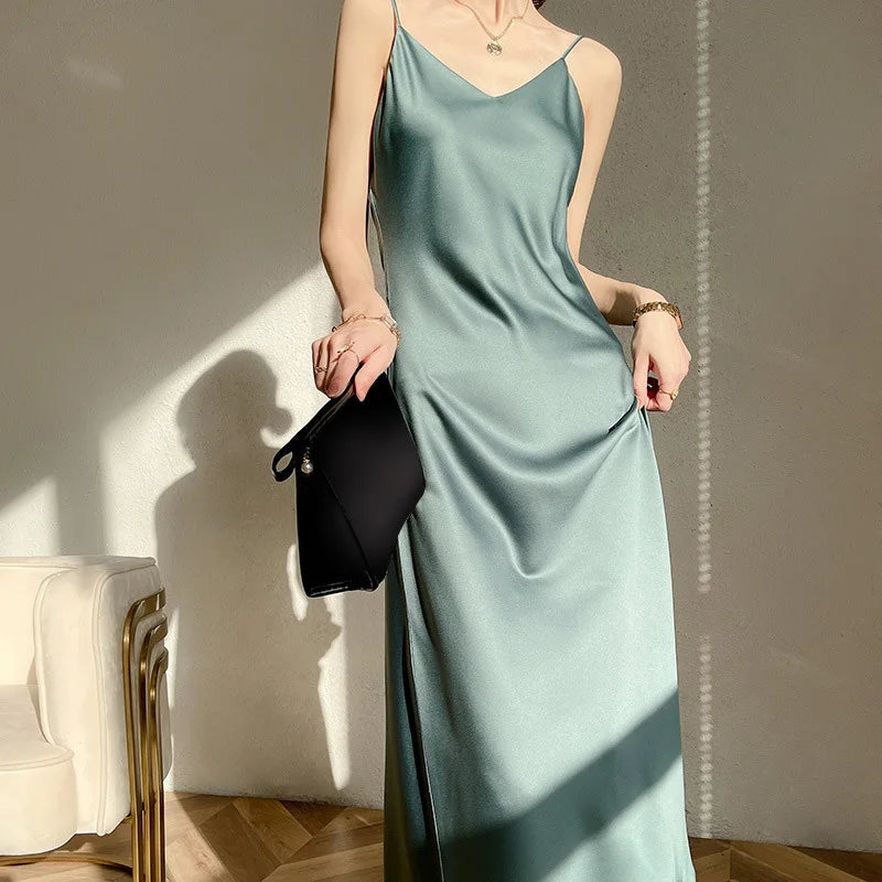 Zomerjurk Maxi Satijn Elegante Vrouwelijk Design