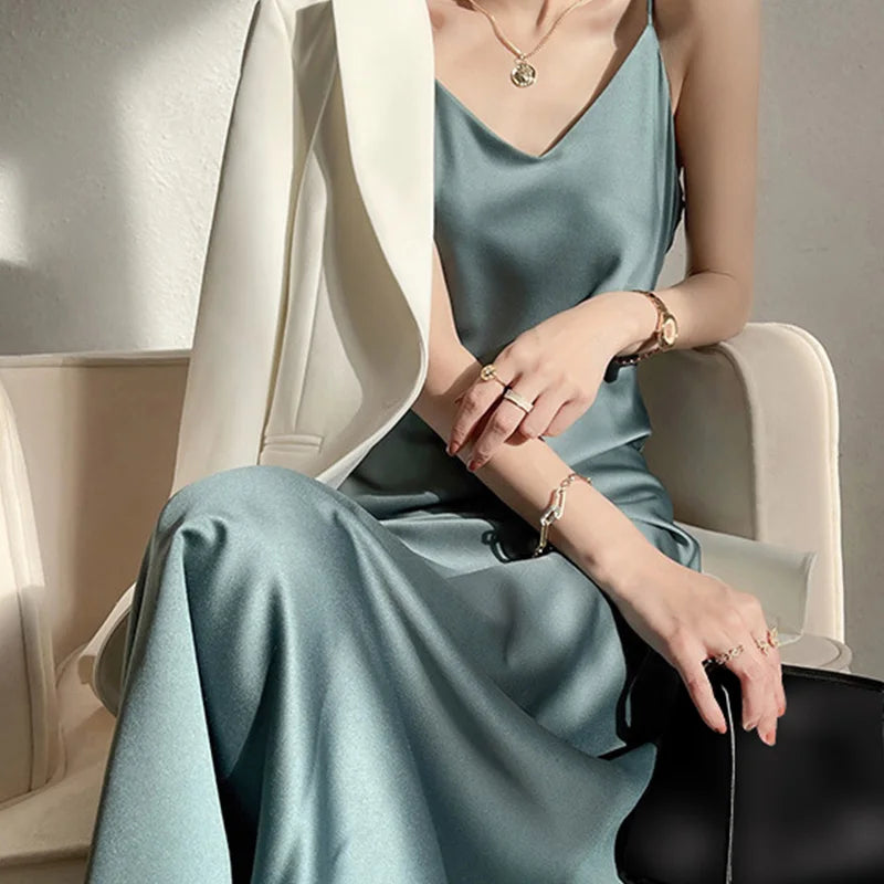 Zomerjurk Maxi Satijn Elegante Vrouwelijk Design