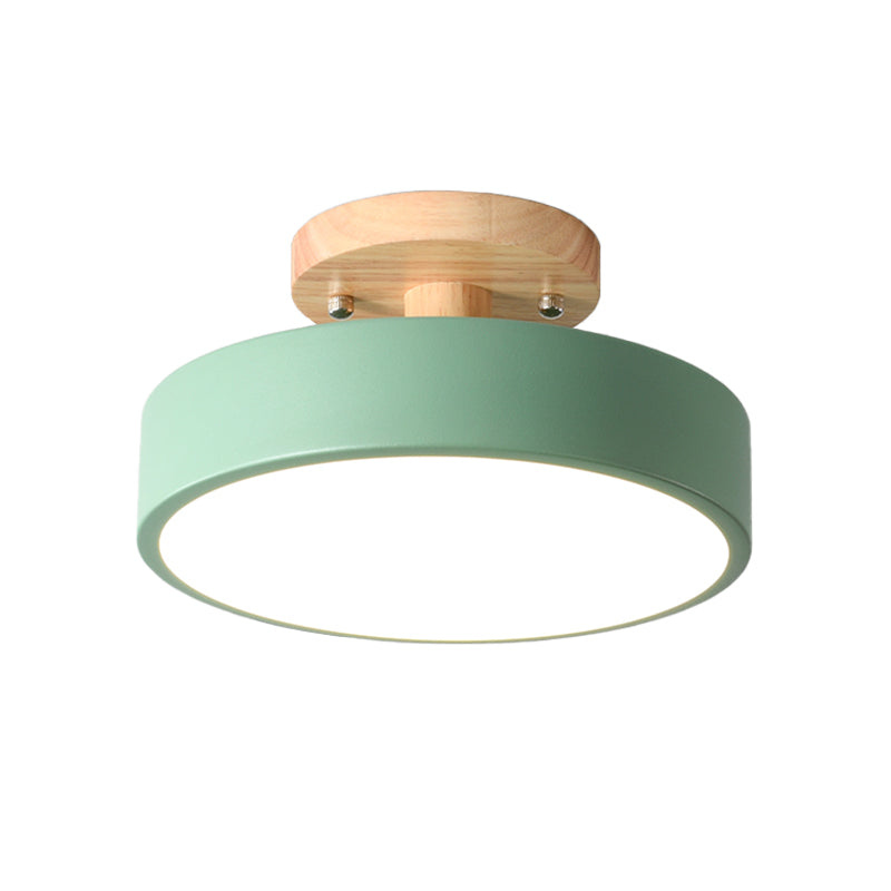 Scandinavische Trommel Plafondlamp LED met Houtaccent 30cm 40cm 50cm Dimbaar Warm Wit en Koel Wit Modern Design voor Woonkamer Slaapkamer