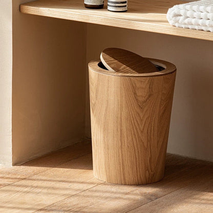 Houten Prullenbak Woonkamer Draaibaar Deksel Dubbelwandig Keuken Badkamer Kantoor Vuilnisbak Houtlook Afvalbak Bureau