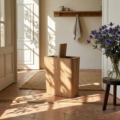 Houten Prullenbak Woonkamer Draaibaar Deksel Dubbelwandig Keuken Badkamer Kantoor Vuilnisbak Houtlook Afvalbak Bureau