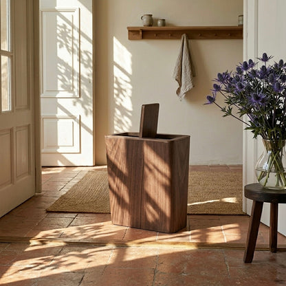 Houten Prullenbak Woonkamer Draaibaar Deksel Dubbelwandig Keuken Badkamer Kantoor Vuilnisbak Houtlook Afvalbak Bureau