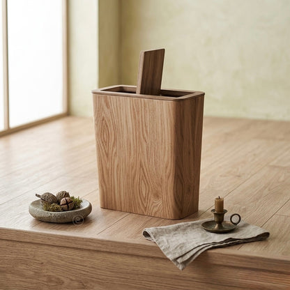 Houten Prullenbak Woonkamer Draaibaar Deksel Dubbelwandig Keuken Badkamer Kantoor Vuilnisbak Houtlook Afvalbak Bureau