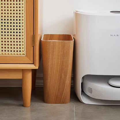 Houten Prullenbak Woonkamer Draaibaar Deksel Dubbelwandig Keuken Badkamer Kantoor Vuilnisbak Houtlook Afvalbak Bureau