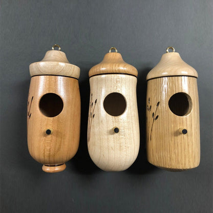 Houten Kolibrihuisje Natuurlijk Nestkastje voor Tuin en Balkon met Handgesneden Details Decoratief Vogelhuisje