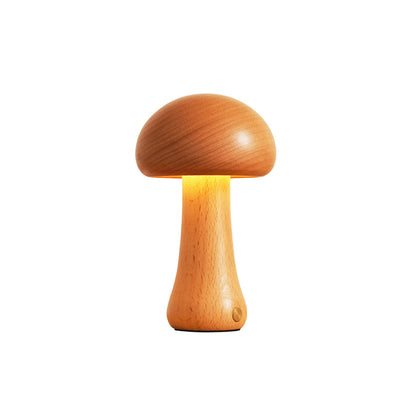 Houten Paddenstoel Tafellamp met Ingebouwde Batterij & Touch-bediening – Warm Sfeerlicht voor Woonkamer, Slaapkamer, Kantoor – Oplaadbare LED-lamp met Dimfunctie – Decoratieve Sfeerverlichting