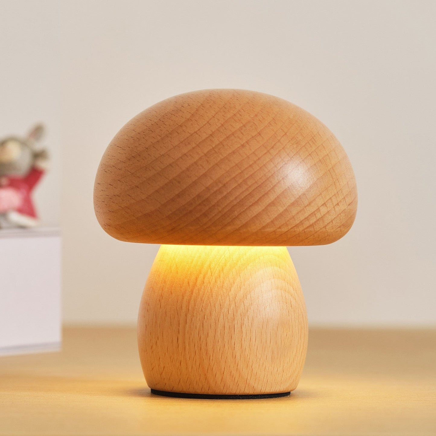 Houten Paddenstoel Tafellamp met Ingebouwde Batterij & Touch-bediening – Warm Sfeerlicht voor Woonkamer, Slaapkamer, Kantoor – Oplaadbare LED-lamp met Dimfunctie – Decoratieve Sfeerverlichting