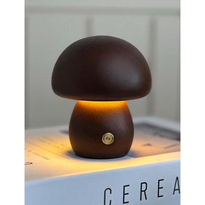 Houten Paddenstoel Tafellamp met Ingebouwde Batterij & Touch-bediening – Warm Sfeerlicht voor Woonkamer, Slaapkamer, Kantoor – Oplaadbare LED-lamp met Dimfunctie – Decoratieve Sfeerverlichting