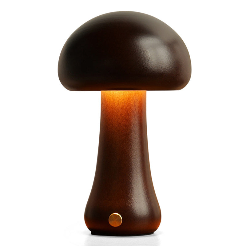 Houten Paddenstoel Tafellamp met Ingebouwde Batterij & Touch-bediening – Warm Sfeerlicht voor Woonkamer, Slaapkamer, Kantoor – Oplaadbare LED-lamp met Dimfunctie – Decoratieve Sfeerverlichting