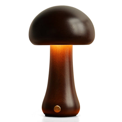 Houten Paddenstoel Tafellamp met Ingebouwde Batterij & Touch-bediening – Warm Sfeerlicht voor Woonkamer, Slaapkamer, Kantoor – Oplaadbare LED-lamp met Dimfunctie – Decoratieve Sfeerverlichting