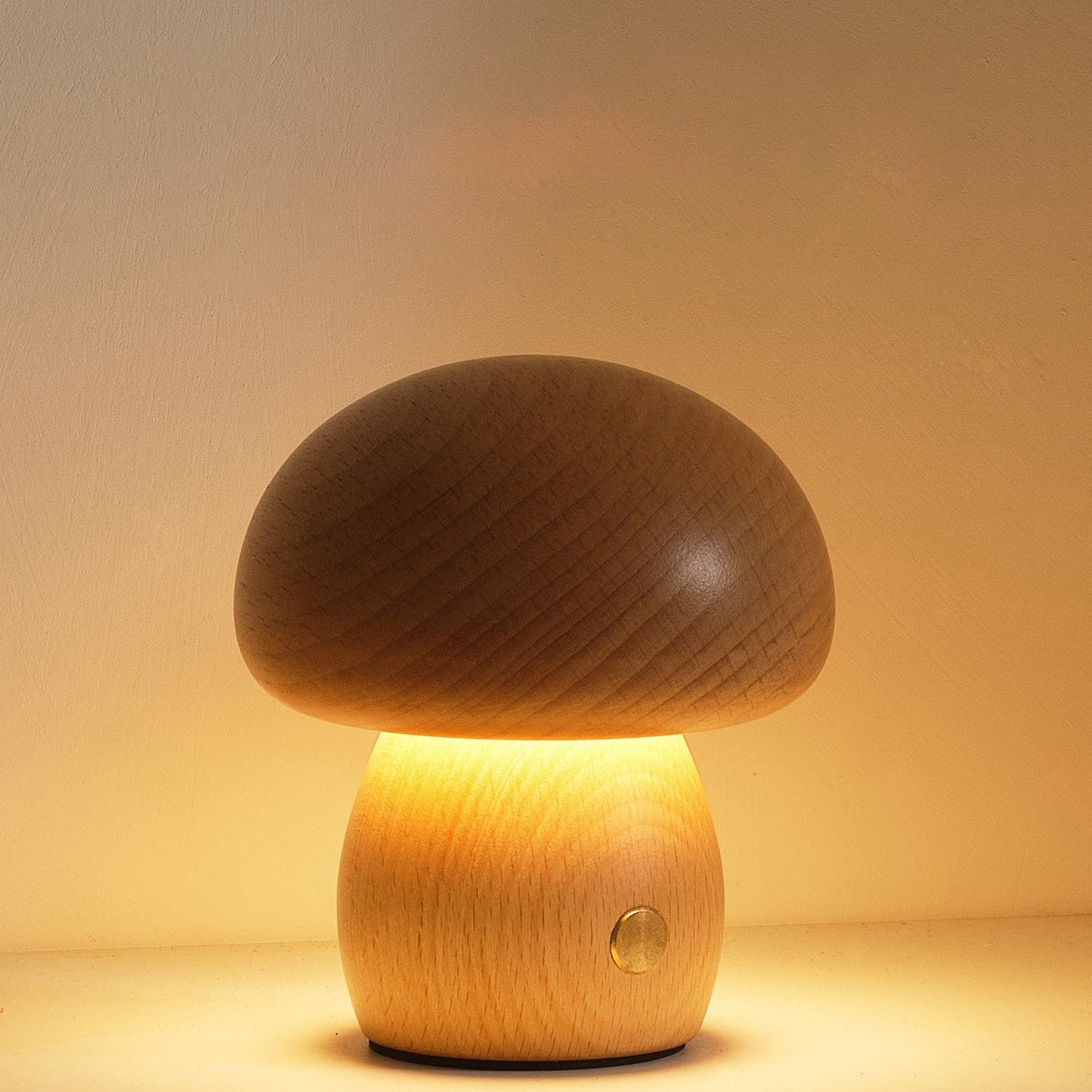 Houten Paddenstoel Tafellamp met Ingebouwde Batterij & Touch-bediening – Warm Sfeerlicht voor Woonkamer, Slaapkamer, Kantoor – Oplaadbare LED-lamp met Dimfunctie – Decoratieve Sfeerverlichting