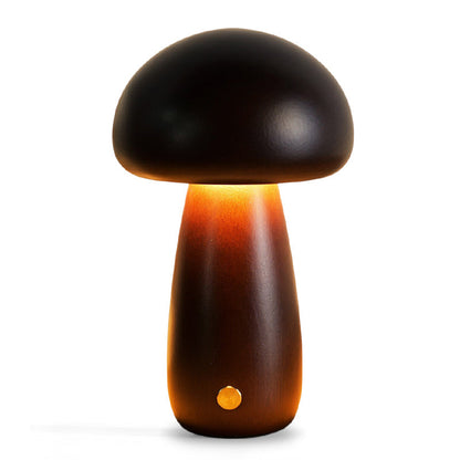 Houten Paddenstoel Tafellamp met Ingebouwde Batterij & Touch-bediening – Warm Sfeerlicht voor Woonkamer, Slaapkamer, Kantoor – Oplaadbare LED-lamp met Dimfunctie – Decoratieve Sfeerverlichting