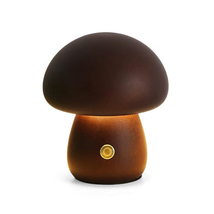 Houten Paddenstoel Tafellamp met Ingebouwde Batterij & Touch-bediening – Warm Sfeerlicht voor Woonkamer, Slaapkamer, Kantoor – Oplaadbare LED-lamp met Dimfunctie – Decoratieve Sfeerverlichting