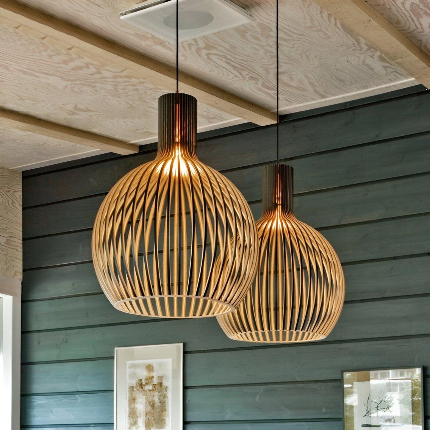 Houten Hanglamp Vintage Design Met Lamellen E27 23cm