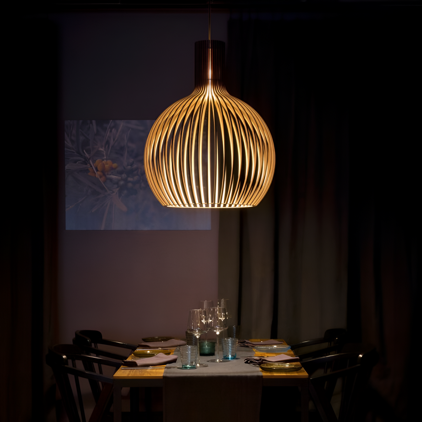 Houten Hanglamp Vintage Design Met Lamellen E27 23cm