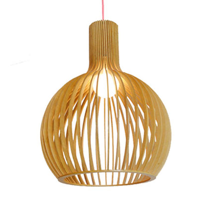 Houten Hanglamp Vintage Design Met Lamellen E27 23cm