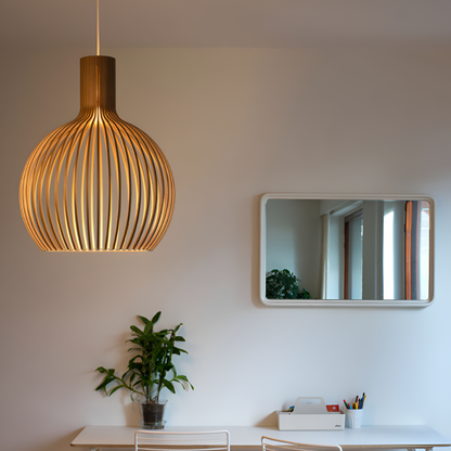 Houten Hanglamp Vintage Design Met Lamellen E27 23cm