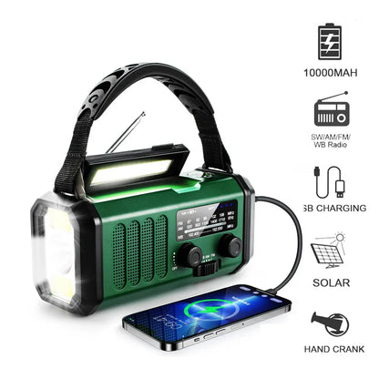 Handgenerator Noodradio met Zonne-energie en AM/FM Ontvangst 10.000 mAh
