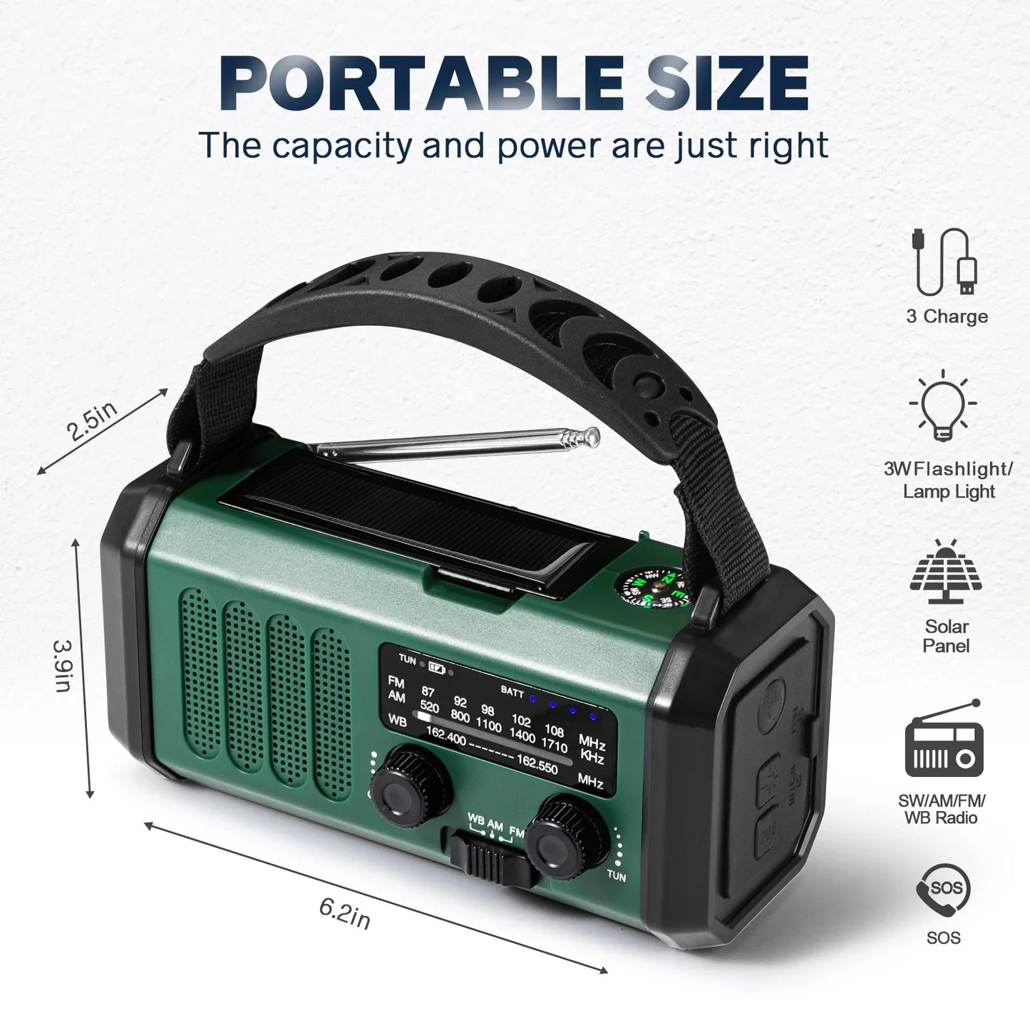 Handgenerator Noodradio met Zonne-energie en AM/FM Ontvangst 10.000 mAh