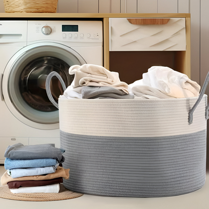 Geweven Opbergmand 51x34cm Bruin-Grijs Wasgoed Speelgoed Organizer met Stevige Handvatten Machinewasbaar Polyester