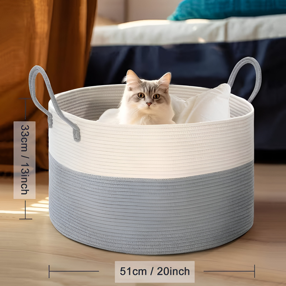 Geweven Opbergmand 51x34cm Bruin-Grijs Wasgoed Speelgoed Organizer met Stevige Handvatten Machinewasbaar Polyester