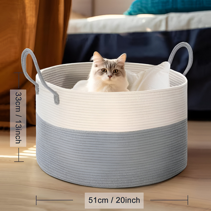 Geweven Opbergmand 51x34cm Bruin-Grijs Wasgoed Speelgoed Organizer met Stevige Handvatten Machinewasbaar Polyester