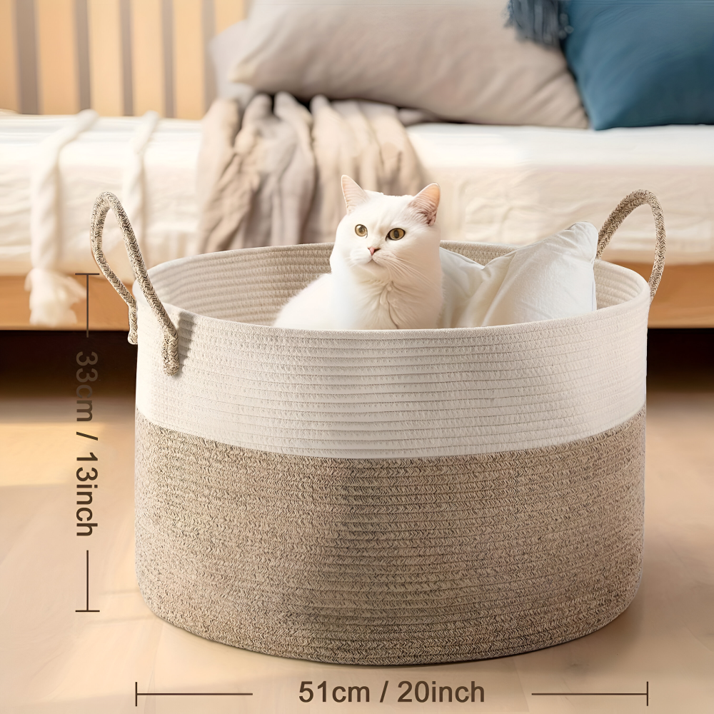 Geweven Opbergmand 51x34cm Bruin-Grijs Wasgoed Speelgoed Organizer met Stevige Handvatten Machinewasbaar Polyester