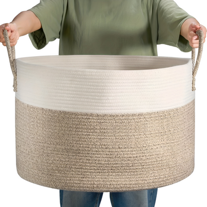 Geweven Opbergmand 51x34cm Bruin-Grijs Wasgoed Speelgoed Organizer met Stevige Handvatten Machinewasbaar Polyester