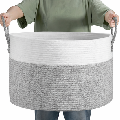 Geweven Opbergmand 51x34cm Bruin-Grijs Wasgoed Speelgoed Organizer met Stevige Handvatten Machinewasbaar Polyester