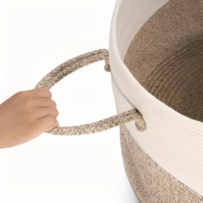 Geweven Opbergmand 51x34cm Bruin-Grijs Wasgoed Speelgoed Organizer met Stevige Handvatten Machinewasbaar Polyester