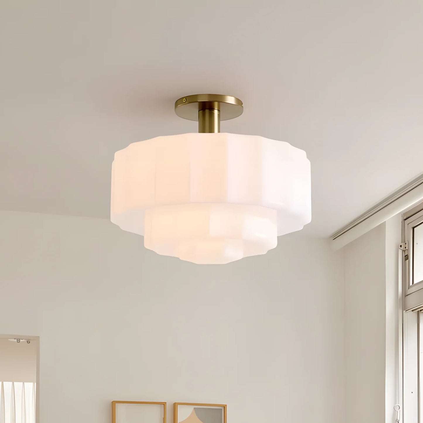 Gelaagde Plafondlamp met Getextureerd Melkglas – Modern Vintage Design