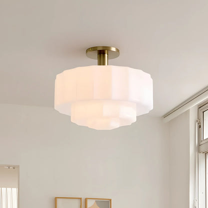 Gelaagde Plafondlamp met Getextureerd Melkglas – Modern Vintage Design