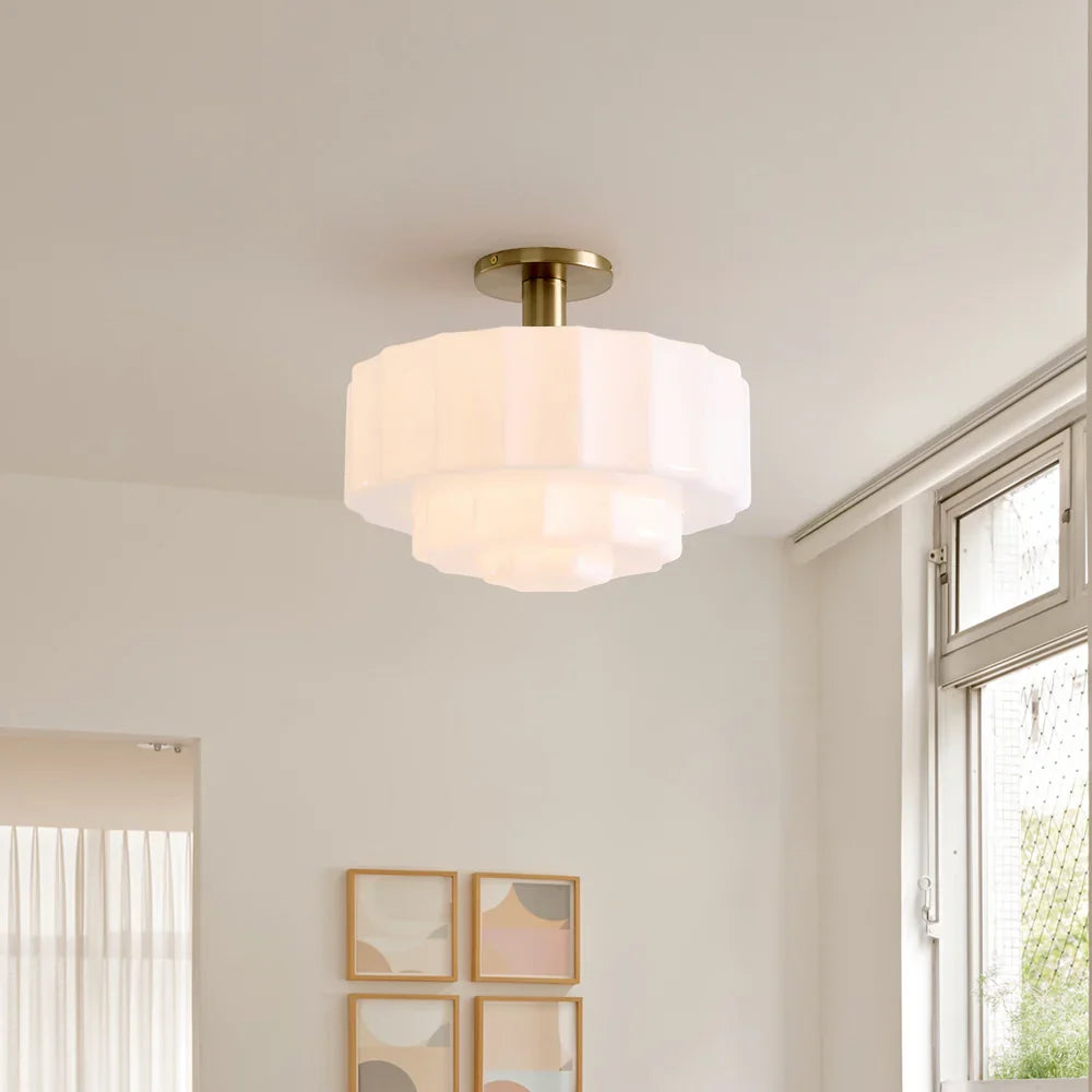 Gelaagde Plafondlamp met Getextureerd Melkglas – Modern Vintage Design