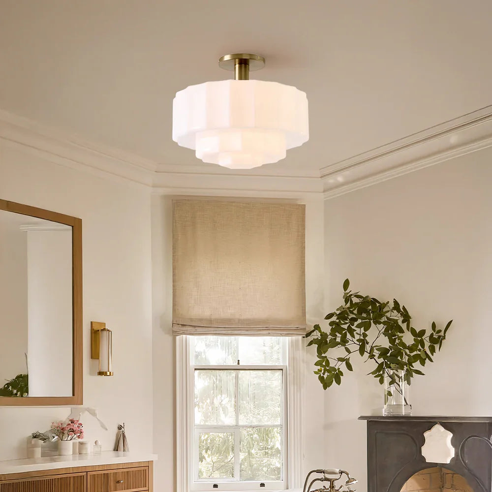 Gelaagde Plafondlamp met Getextureerd Melkglas – Modern Vintage Design