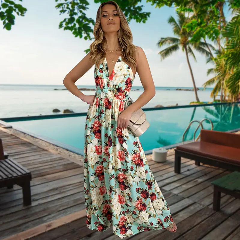 Bloemenprint Maxi Jurk Zomerjurk Vrouw Blomster Stijl