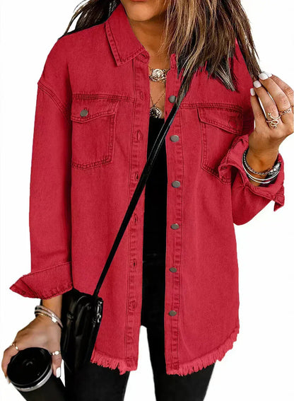 Dames Blouse Denim Klassiek Met Zakken Lichtblauw