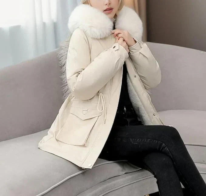 Donswitte Winterjas voor Vrouw Warm en Waterdicht