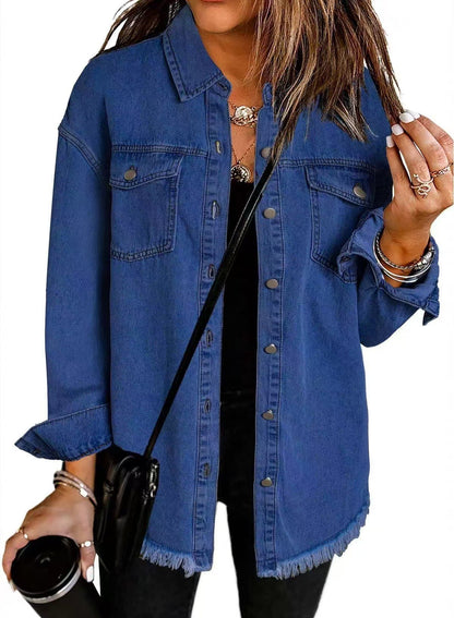 Dames Blouse Denim Klassiek Met Zakken Lichtblauw