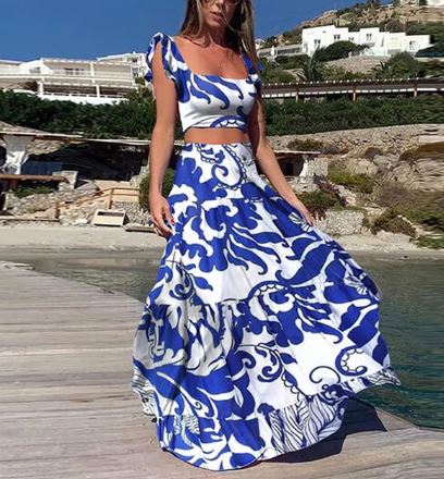 Zomerjurk Set Twee Delen Boho Bloemenprint
