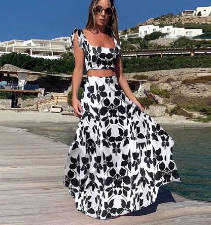 Zomerjurk Set Twee Delen Boho Bloemenprint