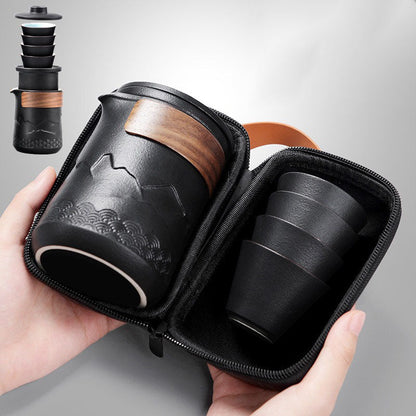 Reis Theeset Keramiek Compact Met Theepot Kopjes En Reistas Bergdesign