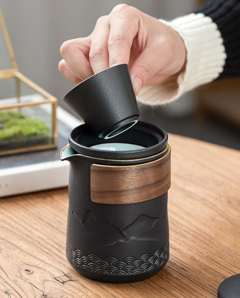 Reis Theeset Keramiek Compact Met Theepot Kopjes En Reistas Bergdesign