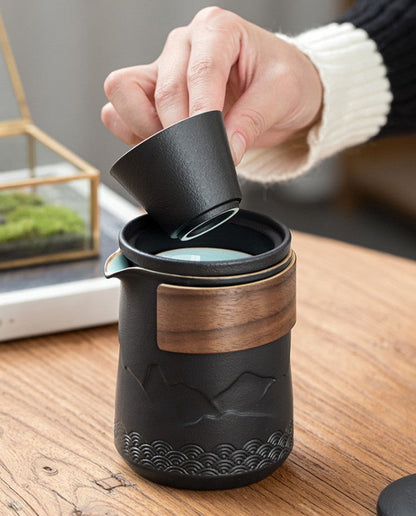 Reis Theeset Keramiek Compact Met Theepot Kopjes En Reistas Bergdesign