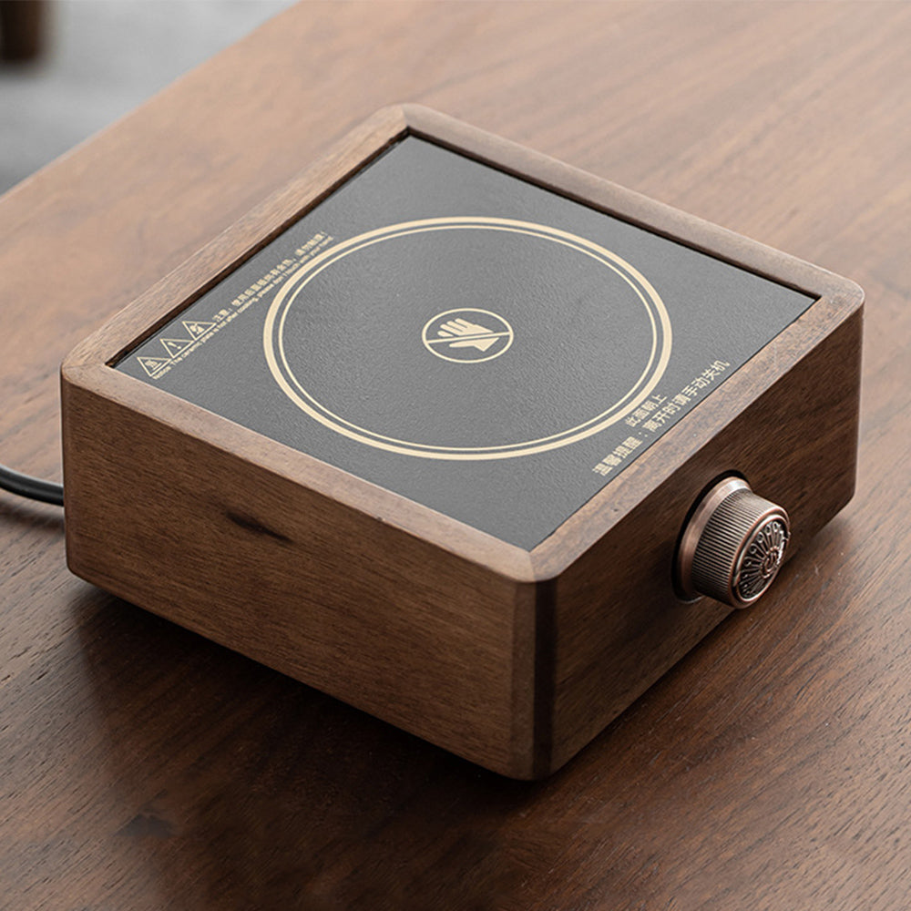 Theewarmer Elektrisch Verstelbaar Walnoothout Thee Kachel Warmhoudplaat Retro Design