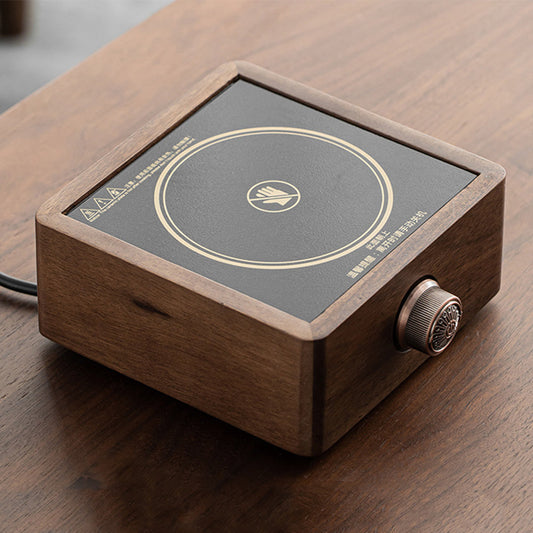 Theewarmer Elektrisch Verstelbaar Walnoothout Thee Kachel Warmhoudplaat Retro Design