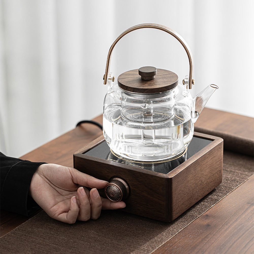 Theewarmer Elektrisch Verstelbaar Walnoothout Thee Kachel Warmhoudplaat Retro Design