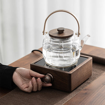 Theewarmer Elektrisch Verstelbaar Walnoothout Thee Kachel Warmhoudplaat Retro Design