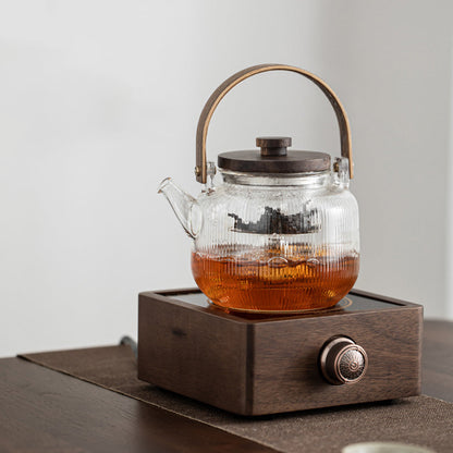 Theewarmer Elektrisch Verstelbaar Walnoothout Thee Kachel Warmhoudplaat Retro Design