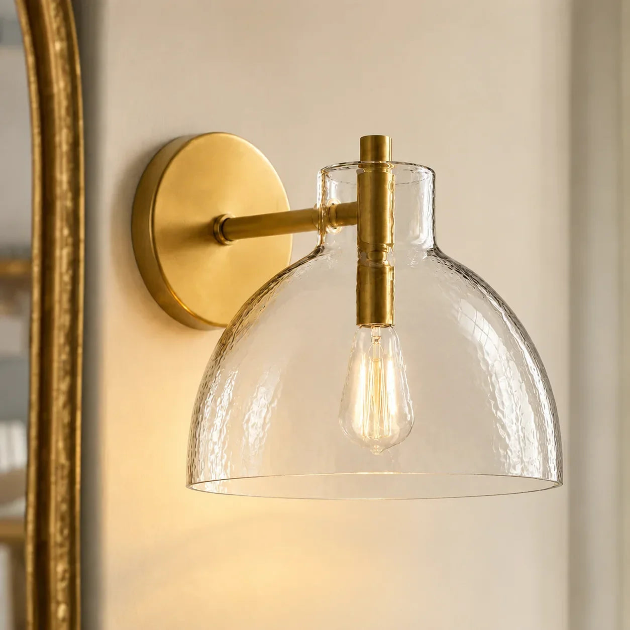 Wandlamp Gerecycled Glas Antique Brass – Minimalistische Wandverlichting voor Badkamer, Gang, Hal & Slaapkamer